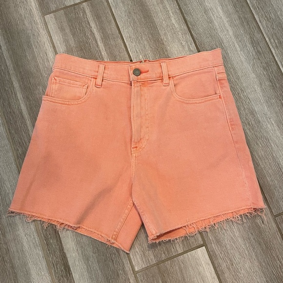 NWOT Faherty Sun Washed Denim Shorts Raw Edge Size 27, Peach Nectar - Picture 2 of 6